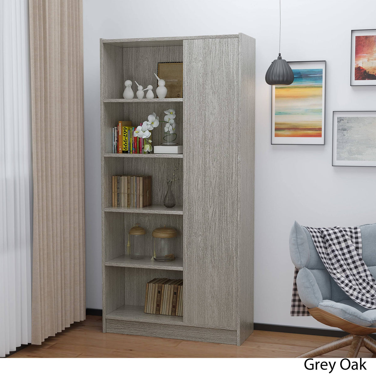 Gray Oak Wooden Bookcase B702932