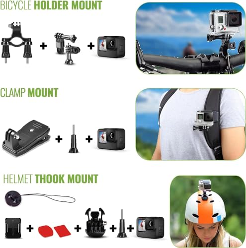 Black Waterproof Action Camera with 5.3K HDR Video, 27MP Photos, Stabilization + 64GB Card & 50 Piece Accessory Kit Z96698
