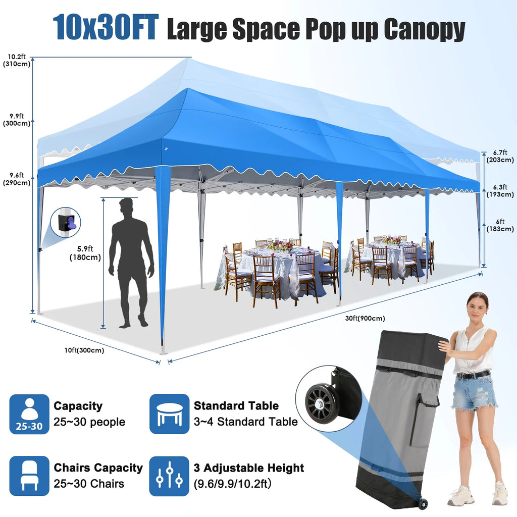 10X30ft Heavy Duty Pop Up Canopy Tent with 8 Sidewalls Blue R233095
