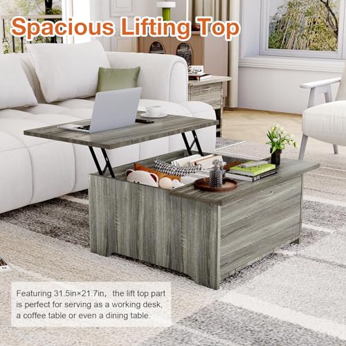 Gray Oak Lift Top Coffee Table with Storage V370