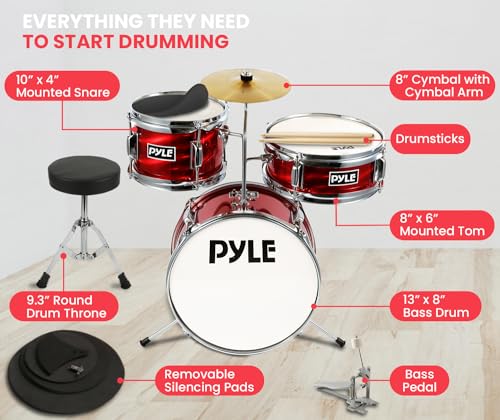 3 Piece Kids Drum Set with Bass Drum, Snare, Tom, Cymbal, Throne, Drumsticks C267909