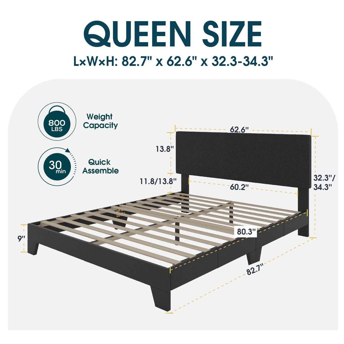 Queen Upholstered Platform Bed Frame with Adjustable Leather Headboard K11151