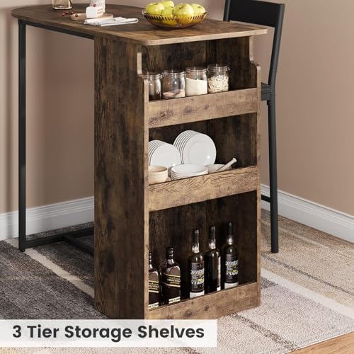 Small Kitchen Table and Chairs Set with Storage Shelves Brown E742489