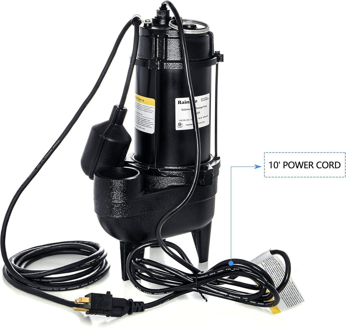 Cast iron submersible sewage pump with tether float switch V862