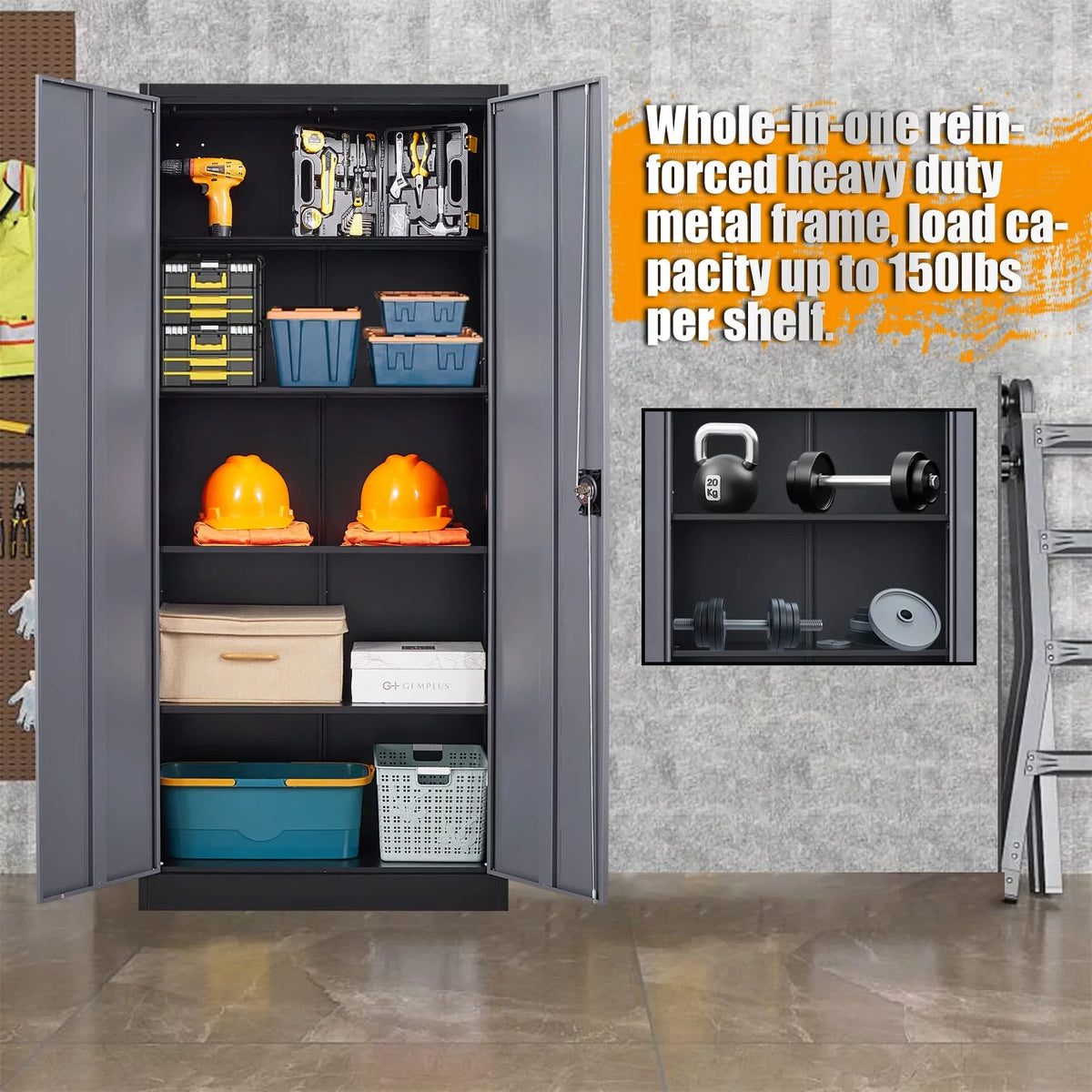 Metal Storage Cabinet with Lock Door, 71" Adjustable Shelf Steel Cabinet K59084