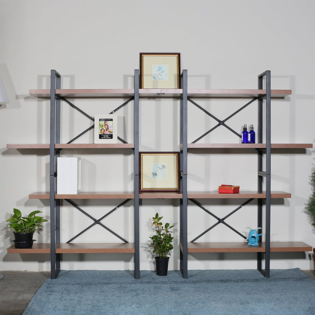 Large Double Bookcases with 8 Walnut Wood Shelves C511787