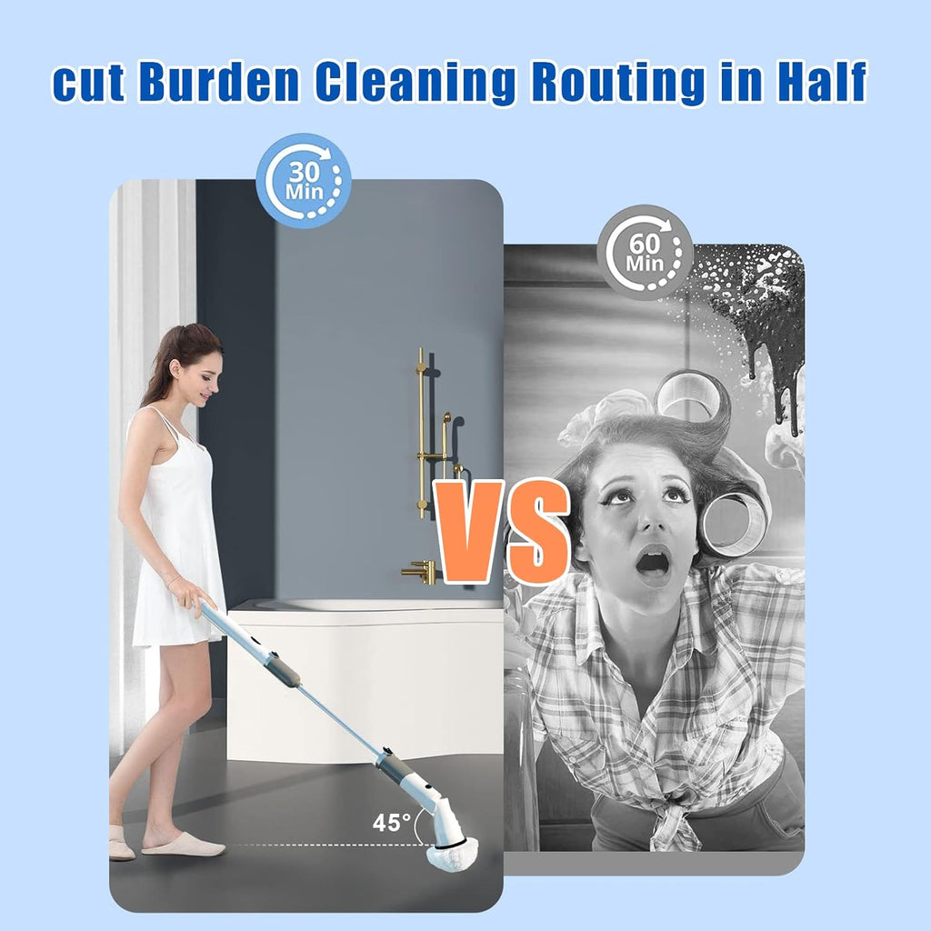 White Cordless Electric Spin Scrubber with 3 Replaceable Brush Heads and Adjustable Extension Handle C25965