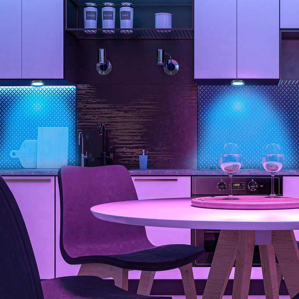 8 Pack LED Dimmable Under Cabinet RGB Puck Lights with Remote L205444