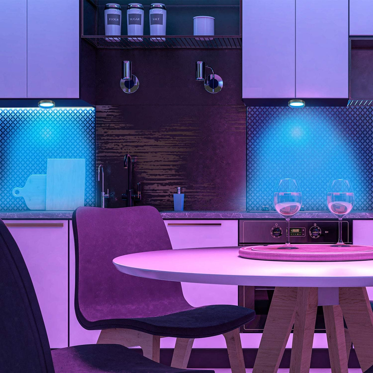 8 Pack LED Dimmable Under Cabinet RGB Puck Lights with Remote L205444