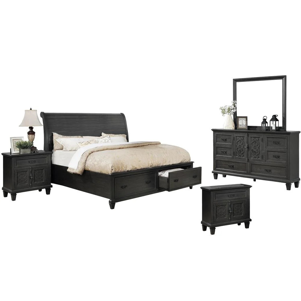 Rustic Gray Wood Sleigh 5 Piece Queen Bedroom Set P390711
