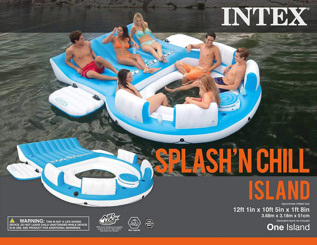 Blue 4 Person Vinyl Pool Raft Lounger with Cup Holders E891