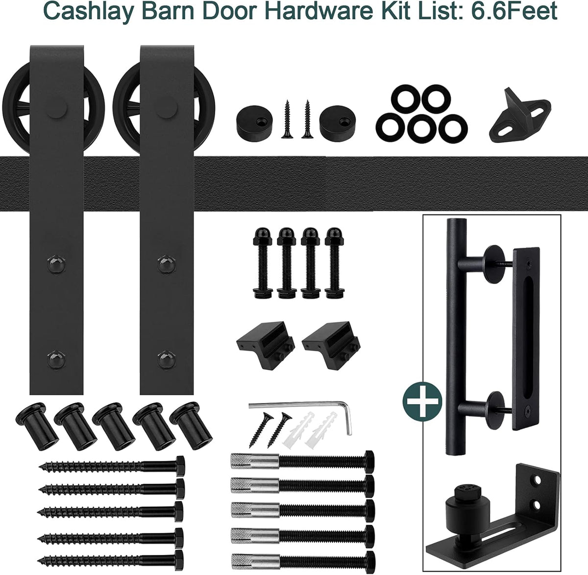 6.6FT Heavy Duty Sliding Door Hardware Kit with 12 Handle & Floor Guide C822