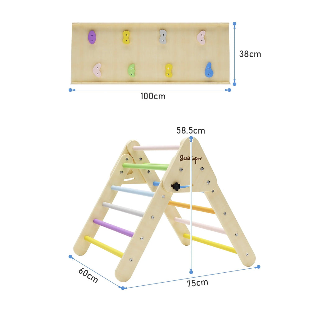 3 in 1 Wooden Climbing Triangle Ladder with Ramp & Arch B6857