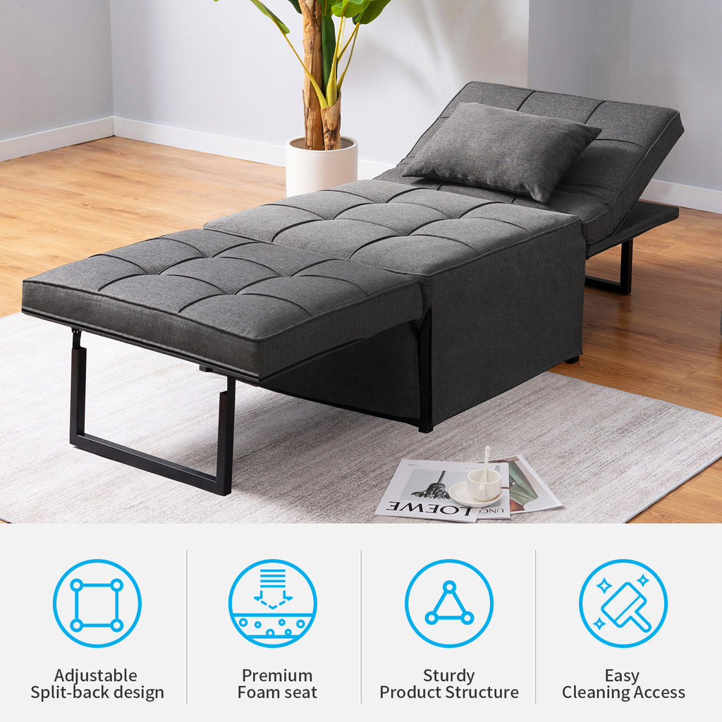 Dark Gray Linen Convertible Sofa Sleeper with Ottoman T386