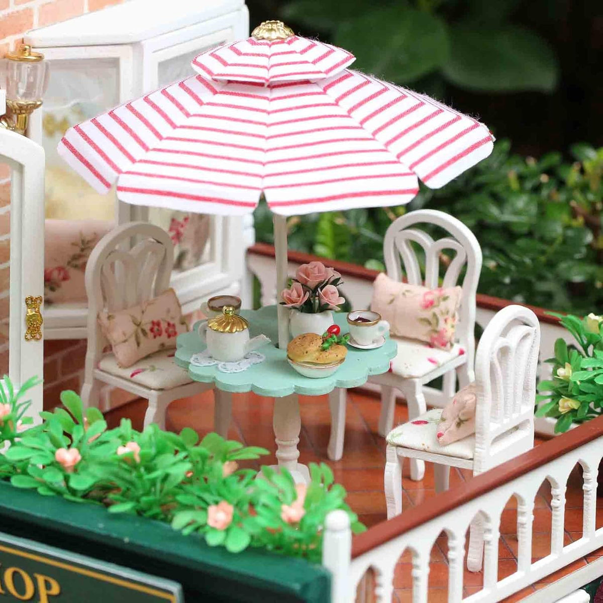 Paris Coffee & Cake Shop Wooden Dollhouse Miniatures DIY Kit with Led Light and Dust Cover M732350