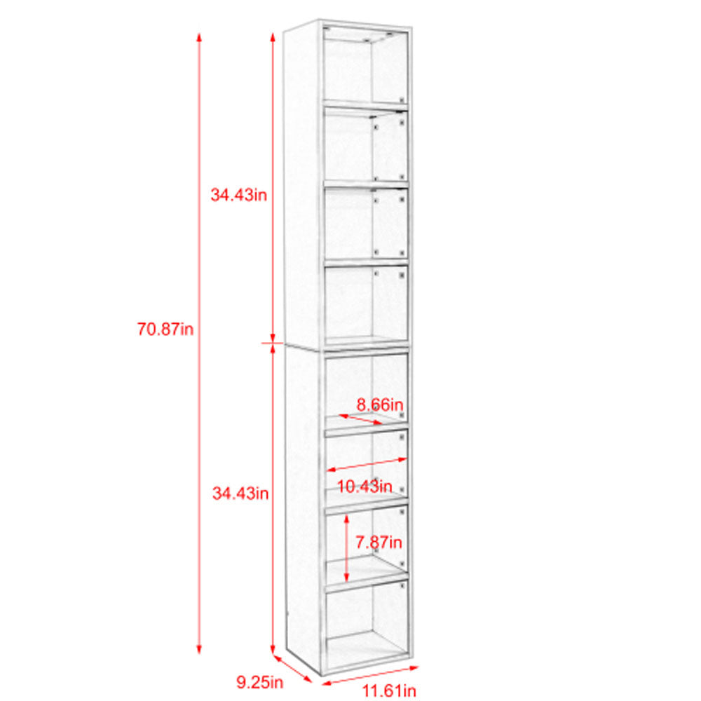 8-Tier Tall Narrow Media Storage Cabinet with Adjustable Shelves J61966
