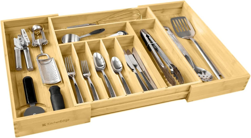 Expandable 28 Inch Bamboo Utensil Organizer, 10 Compartments, Pack of 2 S76910