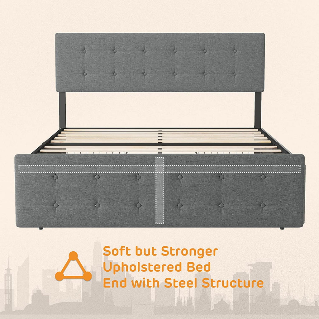 Upholstered Platform Bed Frame with Headboard and 4 Drawers P735827