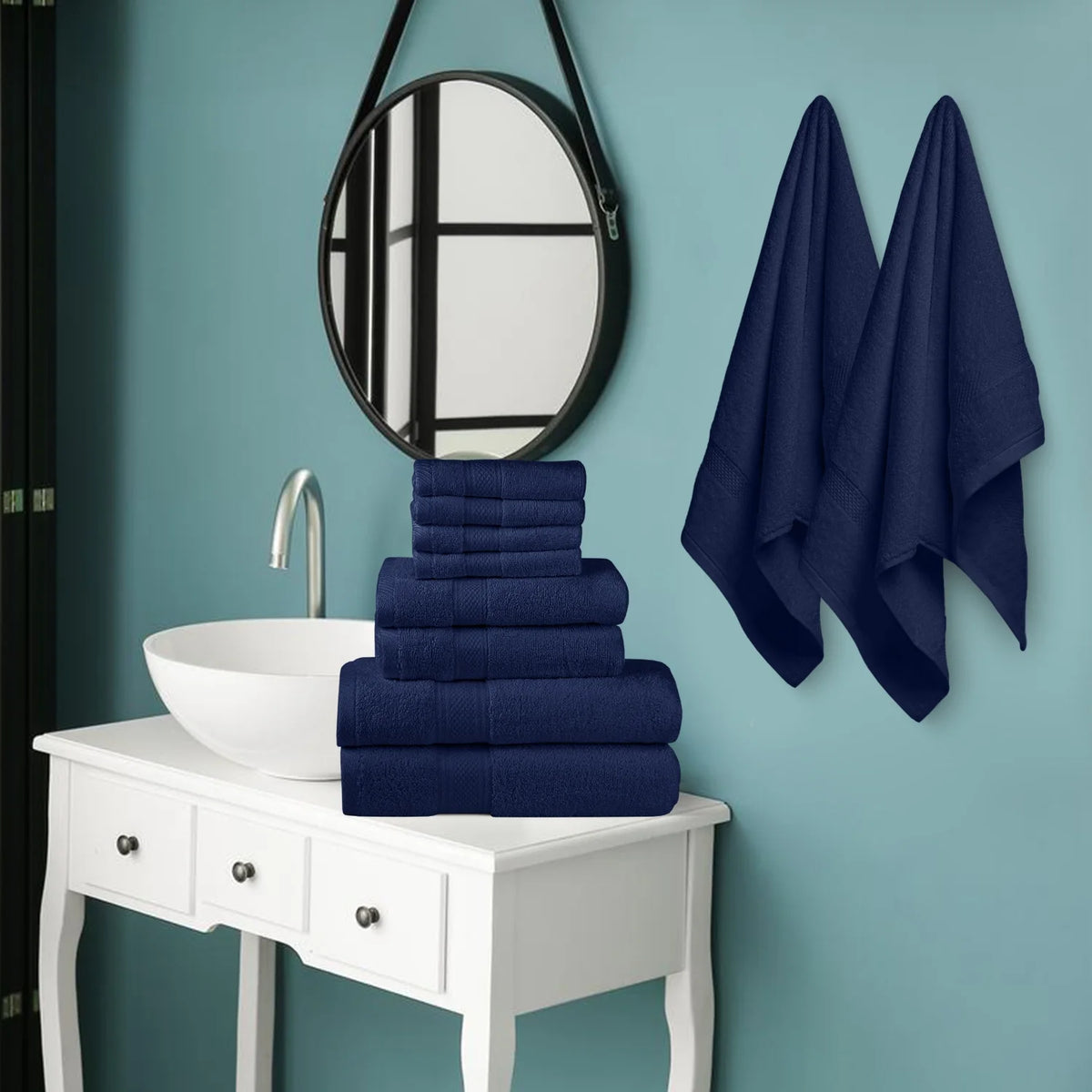 Navy Blue 8 Pack 600 GSM Bath Towels Set X9443