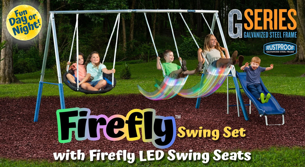 Metal Swing Set with 2 LED Swing Seats, Disc Swing, & Wave Slide P34580