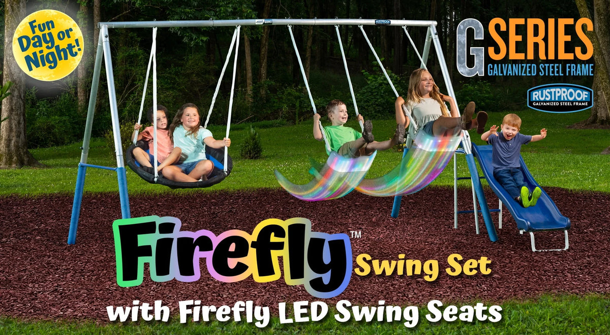 Metal Swing Set with 2 LED Swing Seats, Disc Swing, & Wave Slide P34580