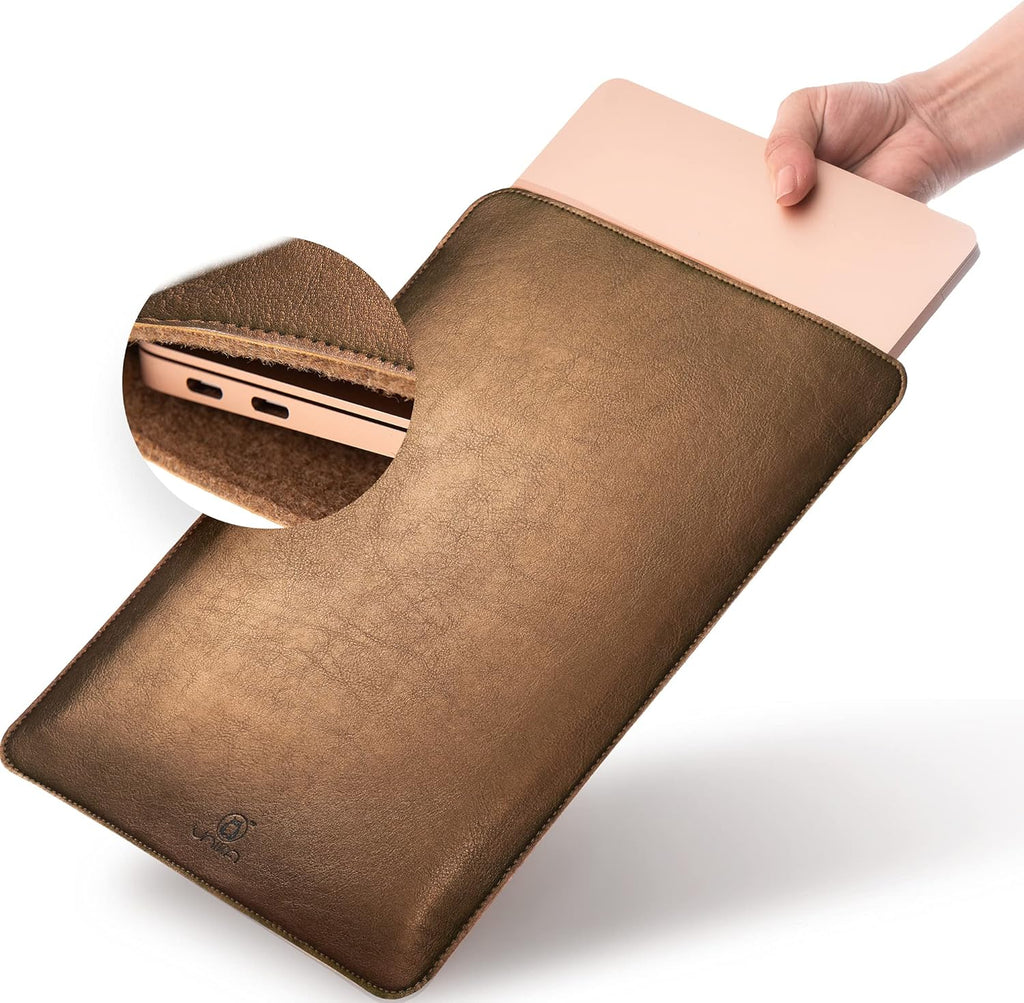 Thin Leather Laptop Sleeve, 13 Inch Suede Padded (Brown) Z96625