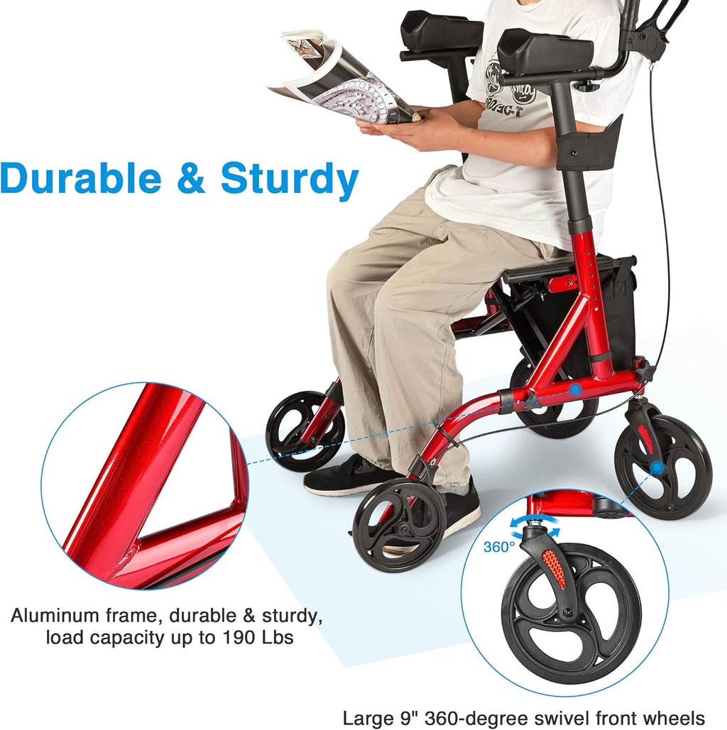 Upright Rollator Walker with Seat 4 Wheels 300 Lbs C5148
