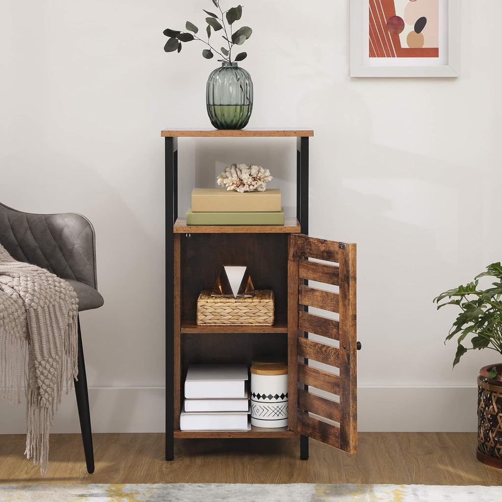 Rustic Brown Bookshelf and Storage Cabinet with 3 Shelves T330805