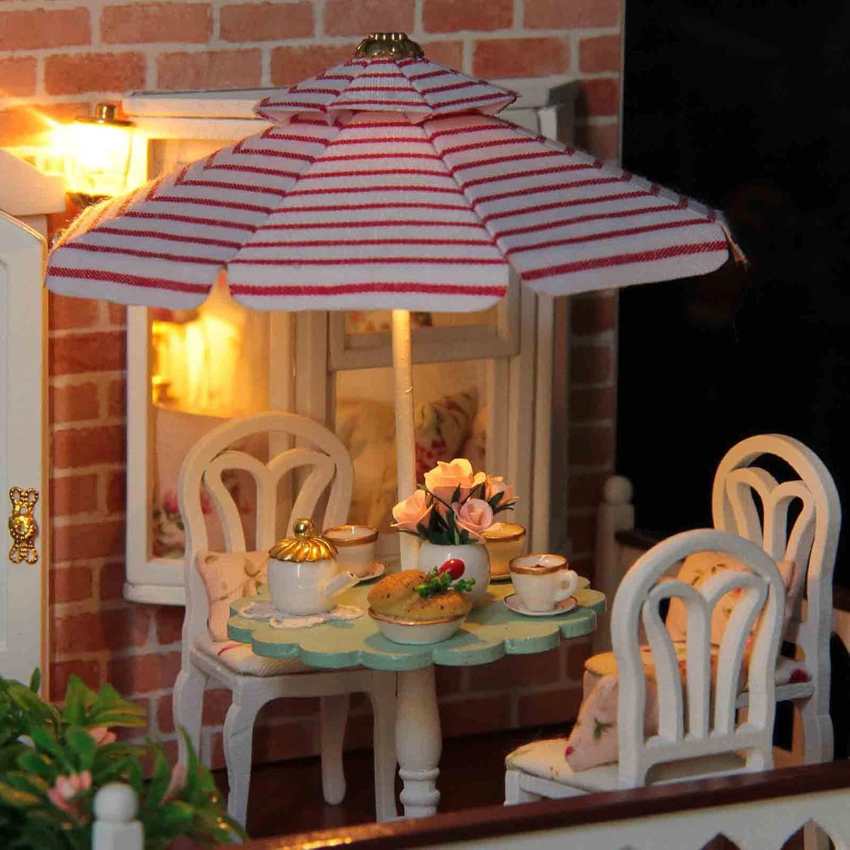 Paris Coffee & Cake Shop Wooden Dollhouse Miniatures DIY Kit with Led Light and Dust Cover M732350