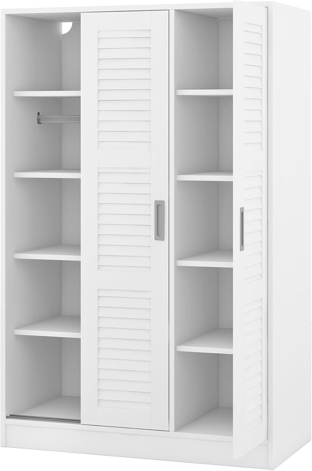 White 3 Doors Wood Wardrobe with Storage Shelves and Hanging Rail Q993