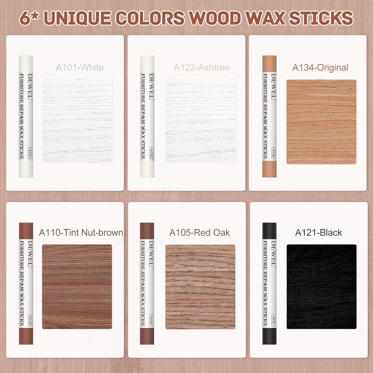 6 Colors Wood Filler Sticks Repair Crayons Kit Y4584