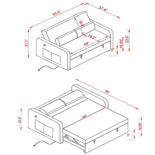Cream Fabric Convertible Sofa Bed A88475