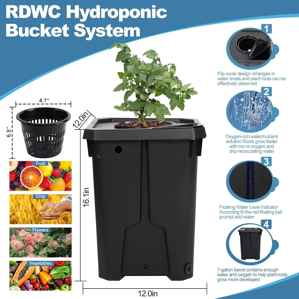 7-Gallon Recirculating Deep Water Culture Hydroponic System T7509