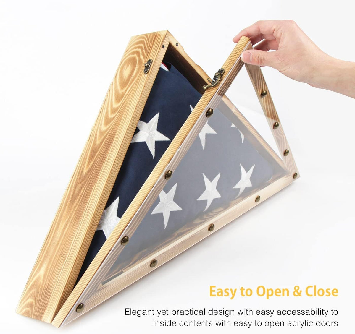 Rustic Wood Flag Display Case Triangle Shadow Box Y7694