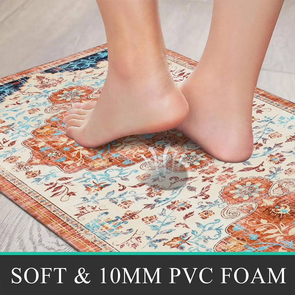 2pcs Waterproof Non Slip Kitchen Mat 0.4" Thick Cushioned Rug 17"x48"+17"x28" Orange M4497