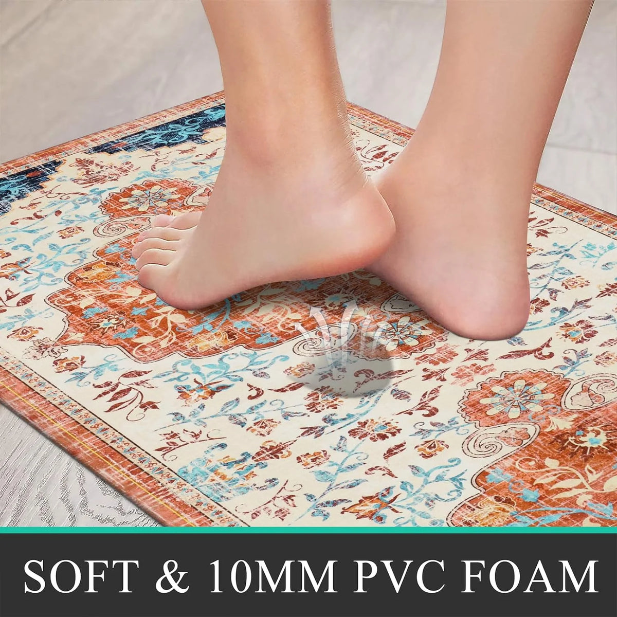 2pcs Waterproof Non Slip Kitchen Mat 0.4" Thick Cushioned Rug 17"x48"+17"x28" Orange M4497