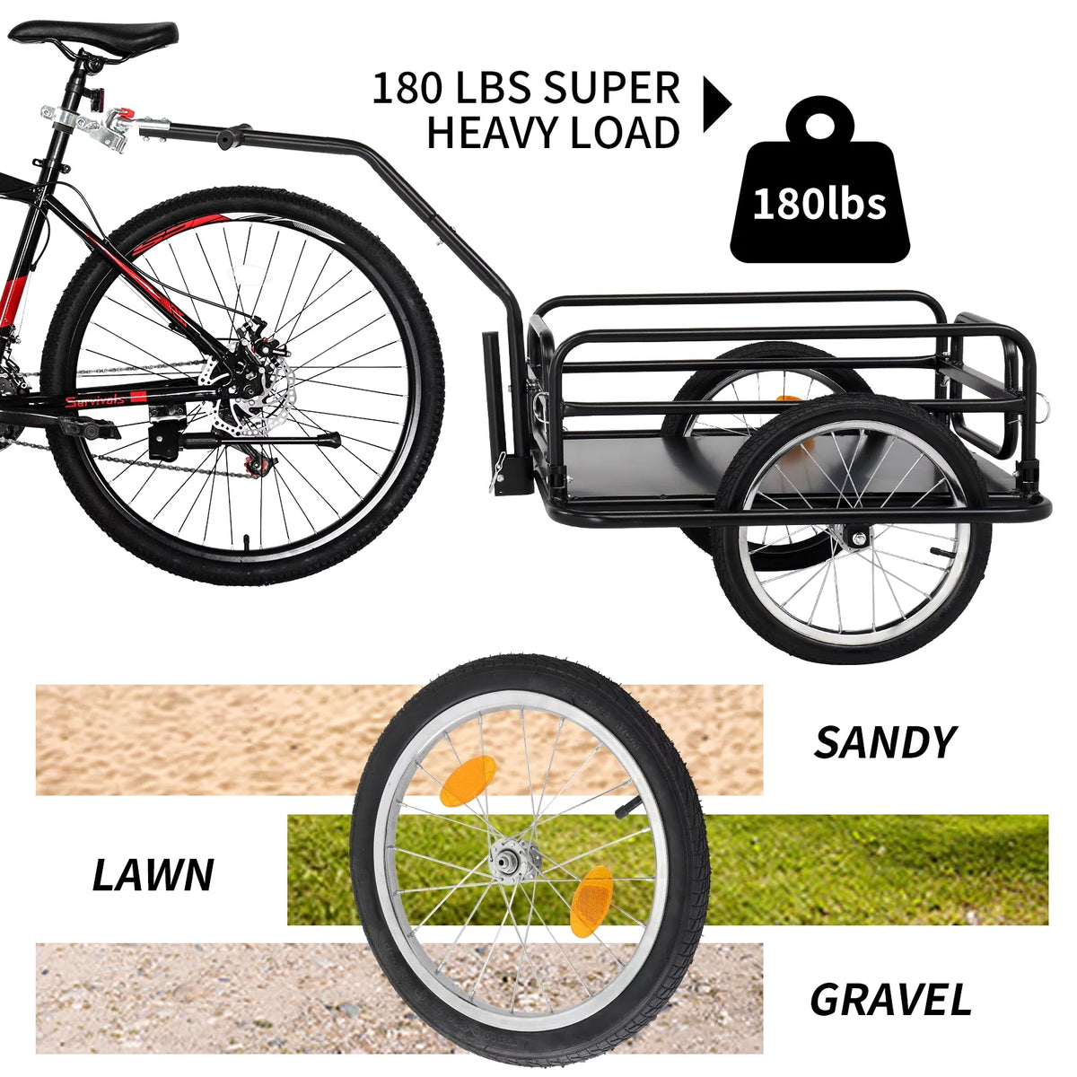 Foldable Bike Cargo Trailer with 16 Wheels, Black G25090