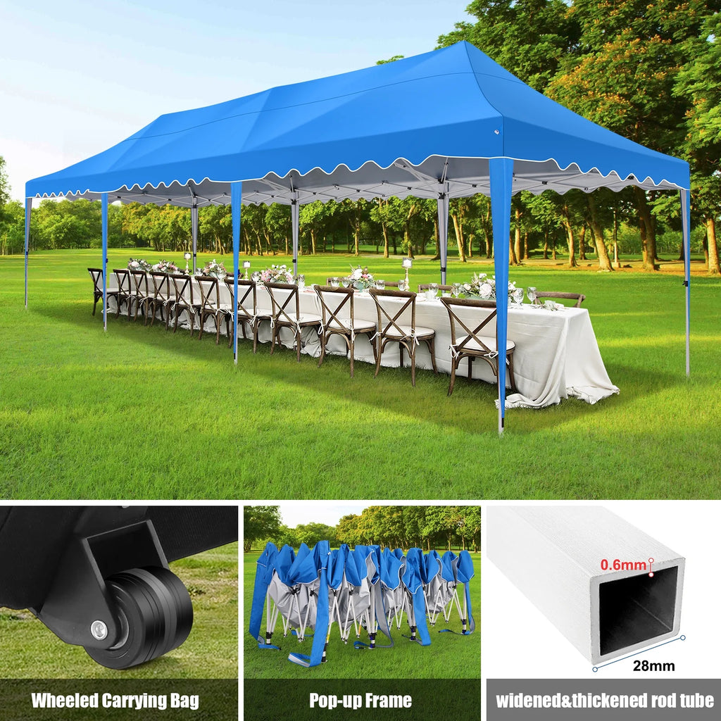 10X30ft Heavy Duty Pop Up Canopy Tent with 8 Sidewalls Blue R233095