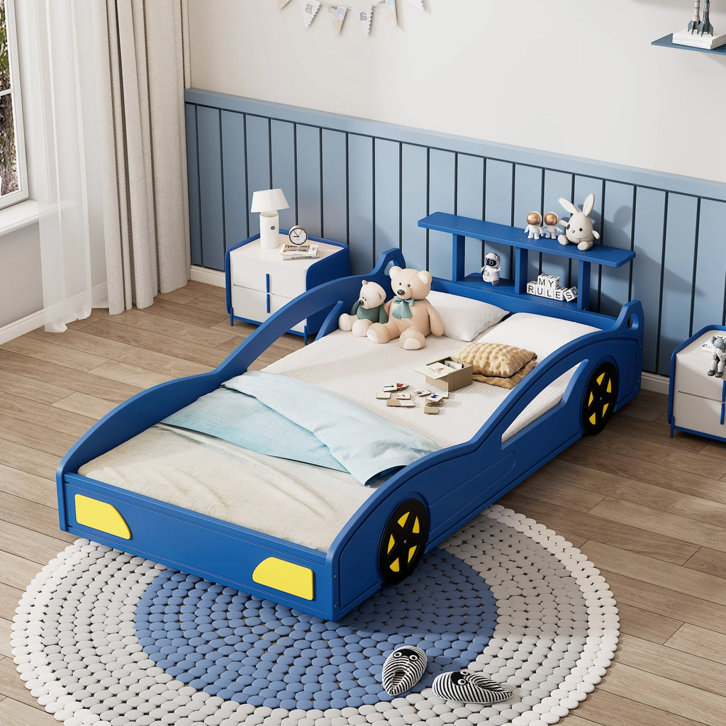 Wooden Car-Shaped Platform Twin Bed with Wheels Z456787