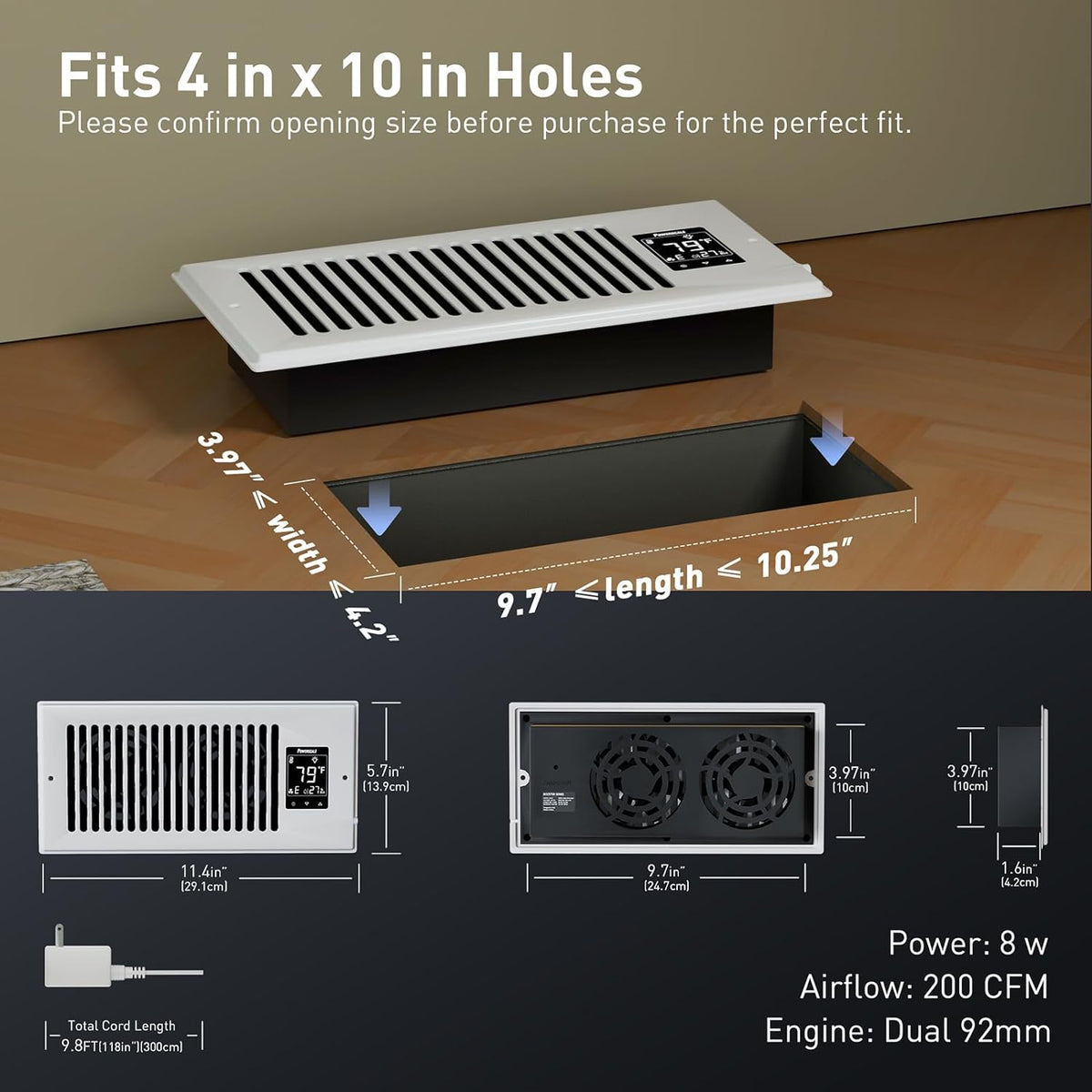 Smart Vent & Quiet Air Booster Register Fan with Humidity Sensor V631