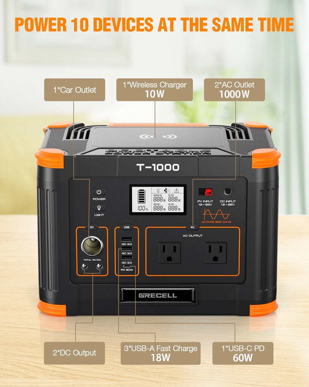 1000W Portable Power Station & 100W Foldable Solar Panel N75364