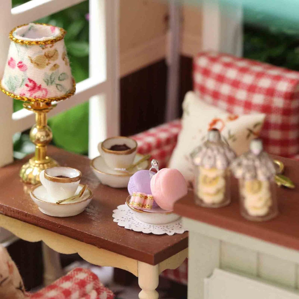 Paris Coffee & Cake Shop Wooden Dollhouse Miniatures DIY Kit with Led Light and Dust Cover M732350