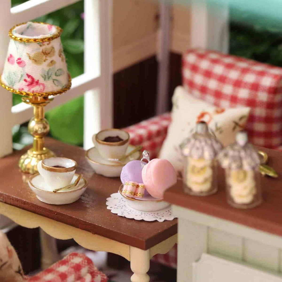 Paris Coffee & Cake Shop Wooden Dollhouse Miniatures DIY Kit with Led Light and Dust Cover M732350
