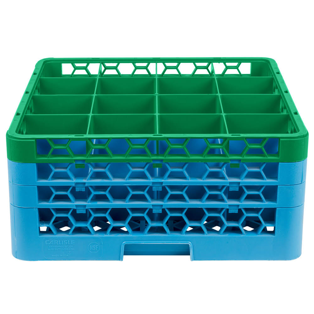 16 Compartment Green Color-Coded Glass Rack with 3 Extenders V61509