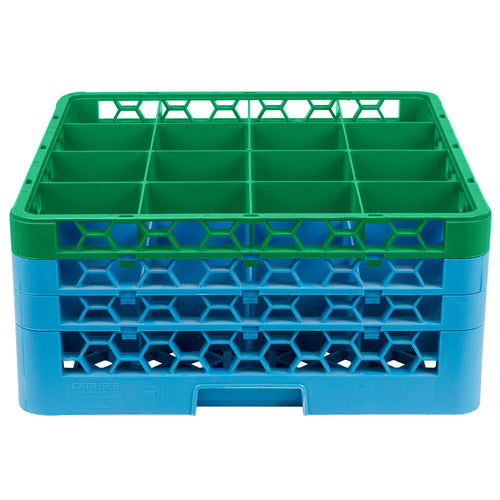 16 Compartment Green Color-Coded Glass Rack with 3 Extenders V61509