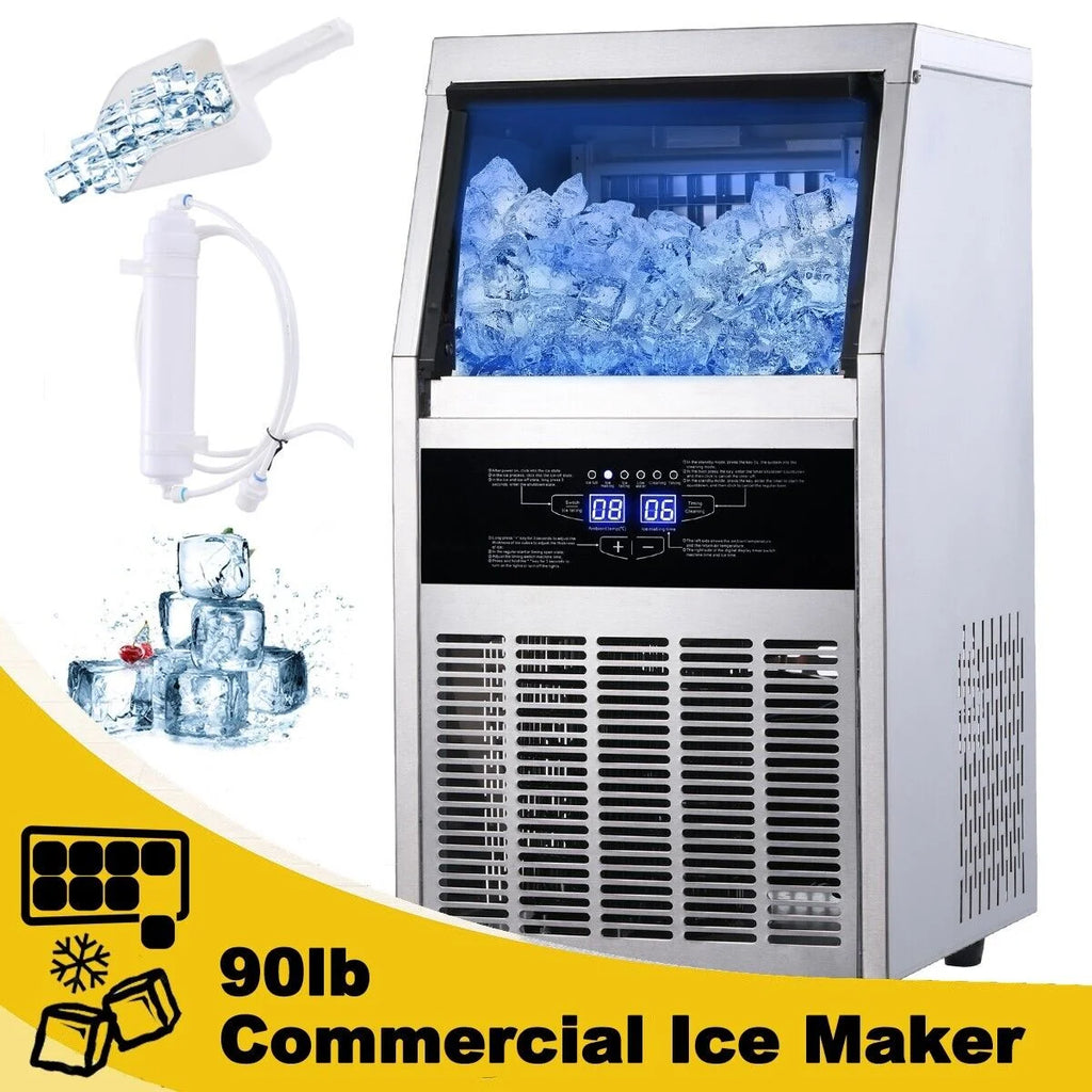 Commercial Ice Maker 90lb Stainless Steel Built-in Cube Machine X8296