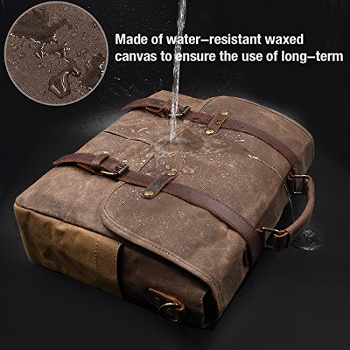 15.6 Inch Waterproof Brown Leather Canvas Messenger Bag P77506
