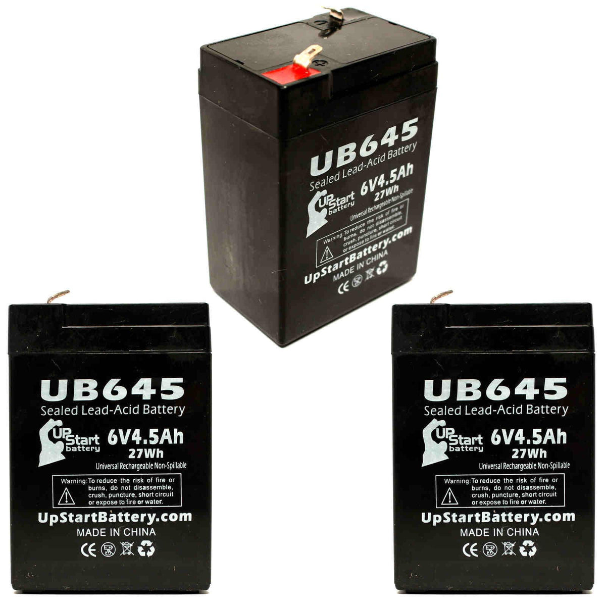 6V 4.5Ah Sealed Lead Acid Battery 3 Pack with F1 to F2 Terminal Adapters T9789