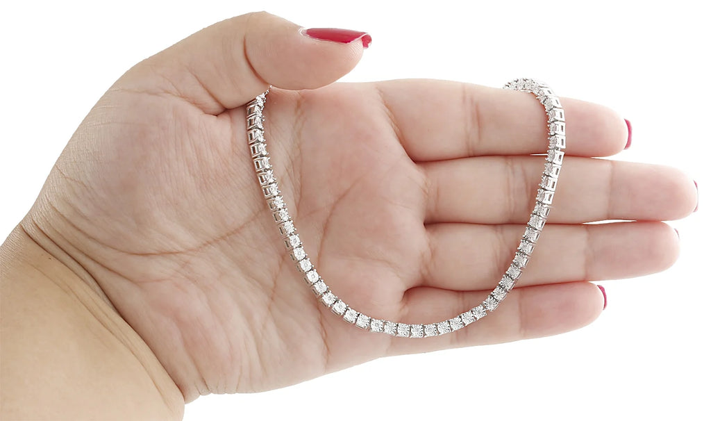Mens 1 Row Diamond Link Choker Chain 18" Sterling Silver G571363