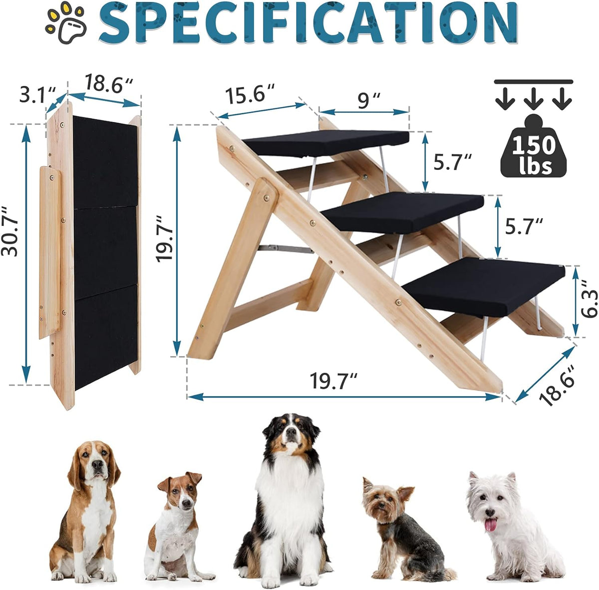 2 in 1 Foldable Wooden Non Slip Pet Stairs G726453